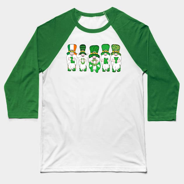 Irish St. Patrick's Day Gnomes Leprechauns Lucky Shamrocks Baseball T-Shirt by Kdeal12